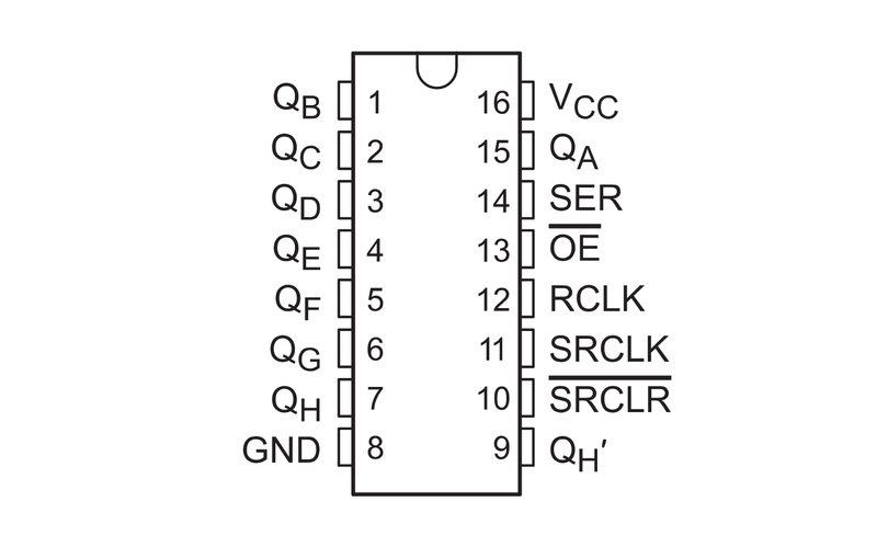74HC595 shift register pinout diagram