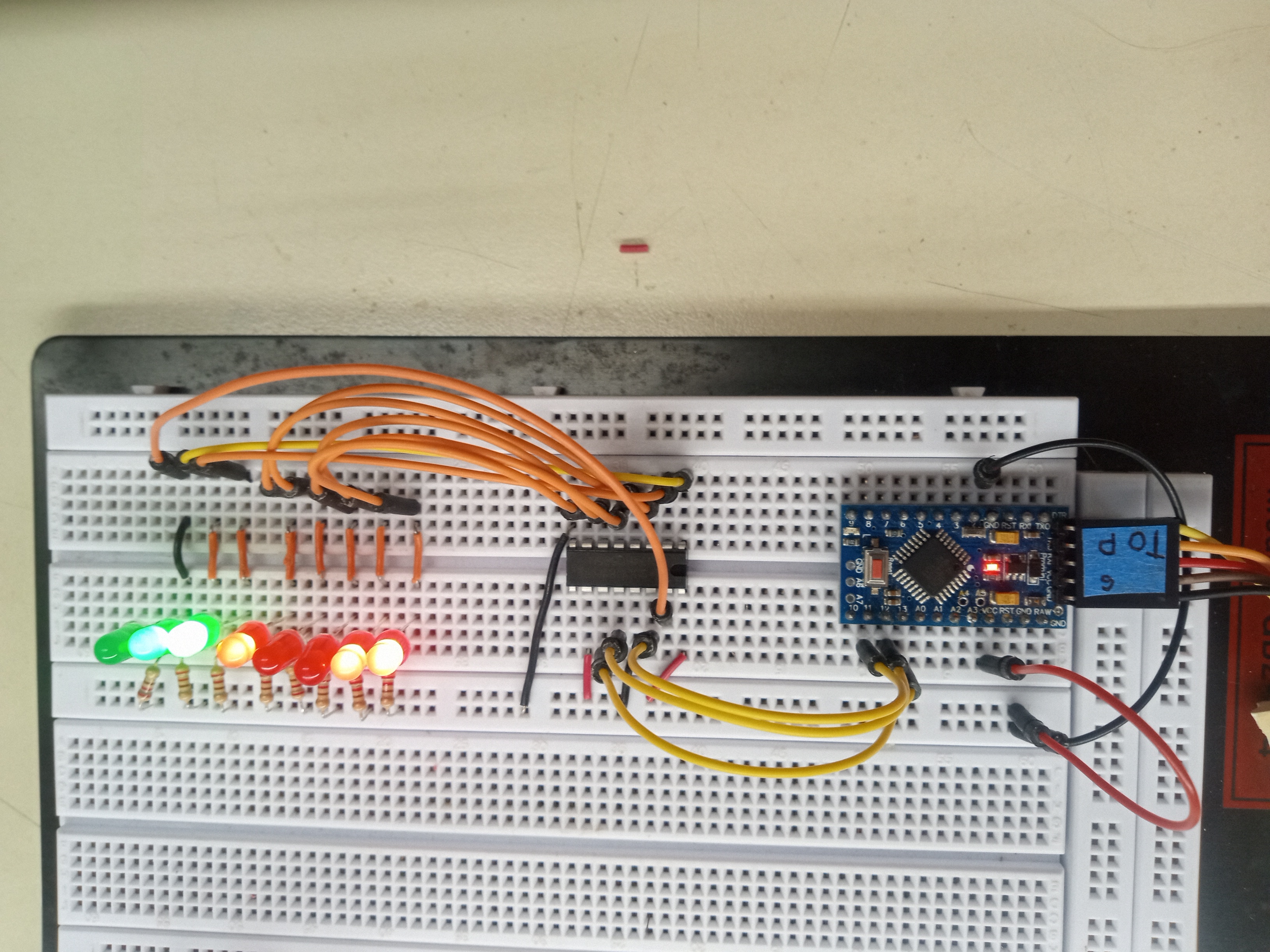 The USB-C to TTL cable converter being tested with a shift register project