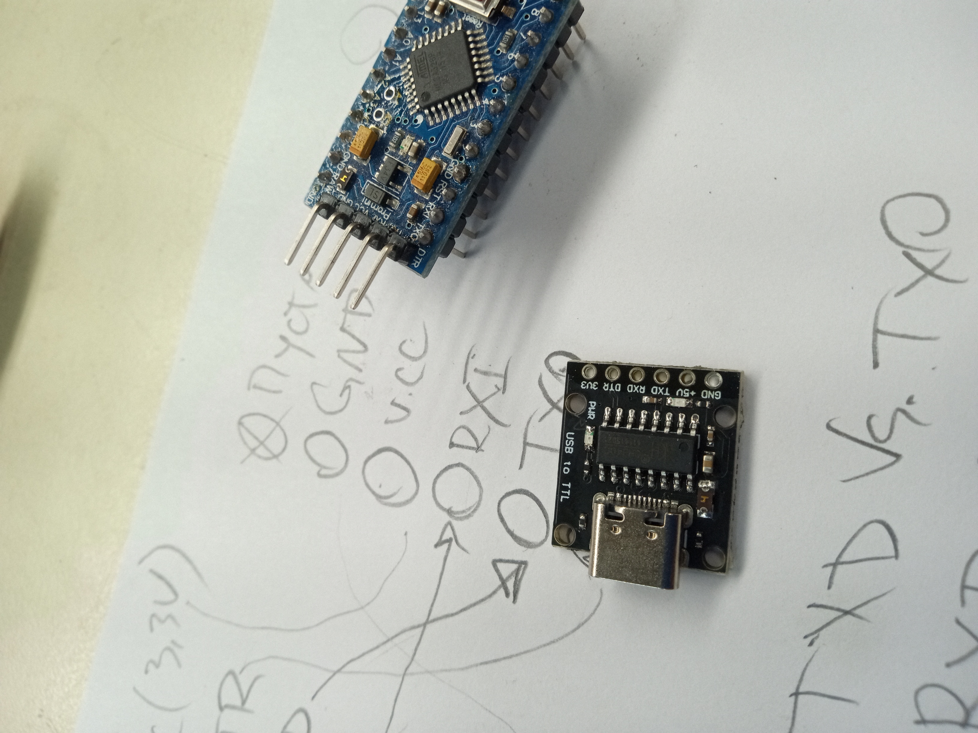 Arduino Nano microcontroller next to the USB-C port module