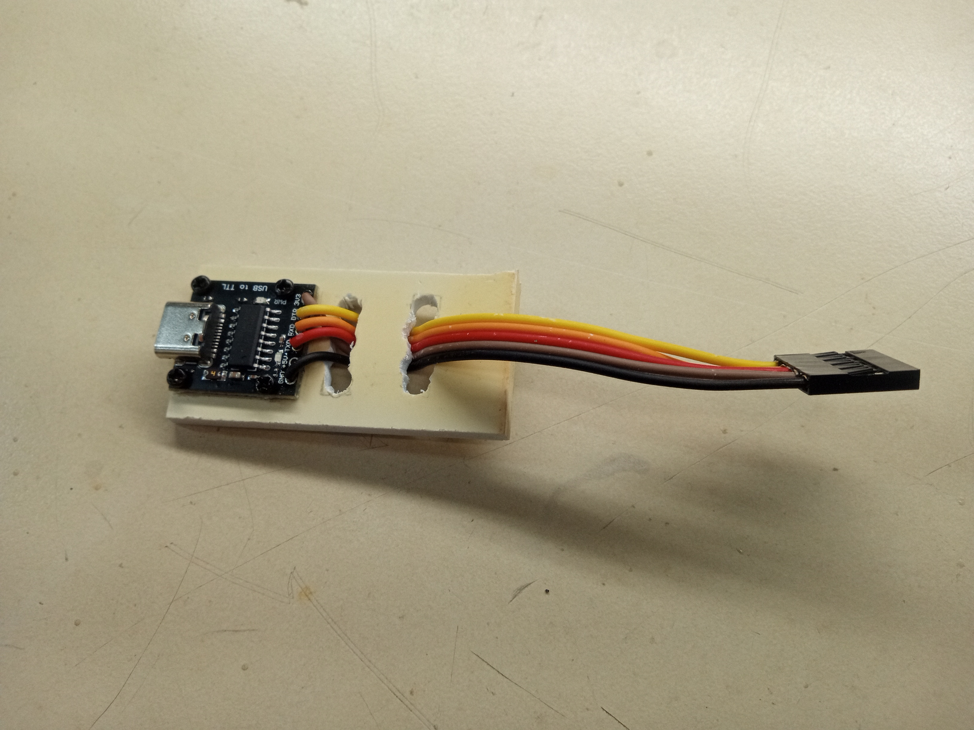 The soldered USB-C to TTL cable converter tool