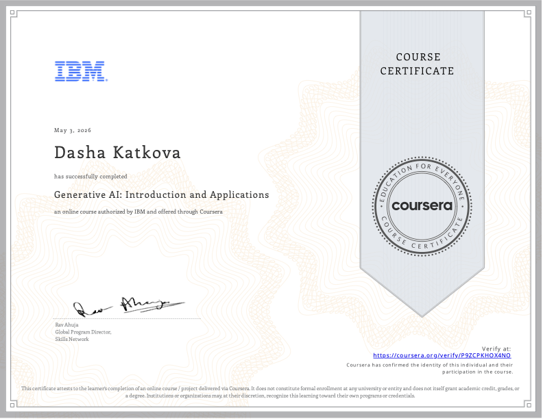 Generative AI Introduction and Applications PDF certificate