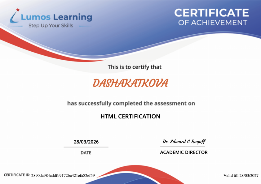 HTML Certification certificate