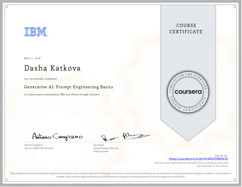 Generative AI Prompt Engineering Basics certificate